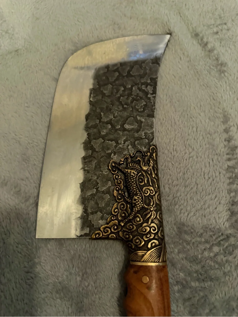 Meat Cleaver Knife   Silver Plain Edge Wood Handle Sheath